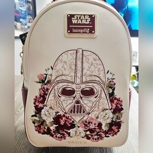 NWT Disney Star Wars Vader Loungefly Backpack w/ embroidered flowers cream/red
